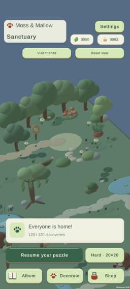 The miniature sanctuary in the Moss & Mallow development build.